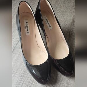 L.K. Bennett Black Patent Leather Stila Pumps UK 38/ USA 7.5/8 3" Inch Heel
